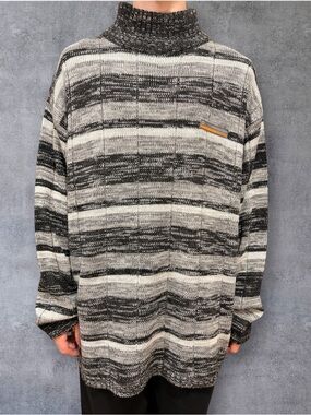 South Pole Black & Cream Striped Turtleneck Sweater